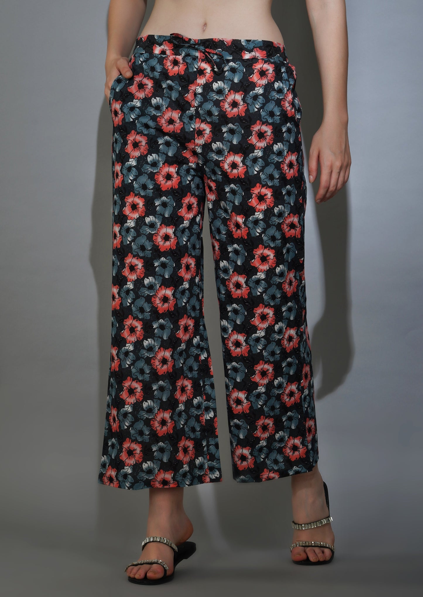 Black Floral Print Cotton Loungewear (short top)