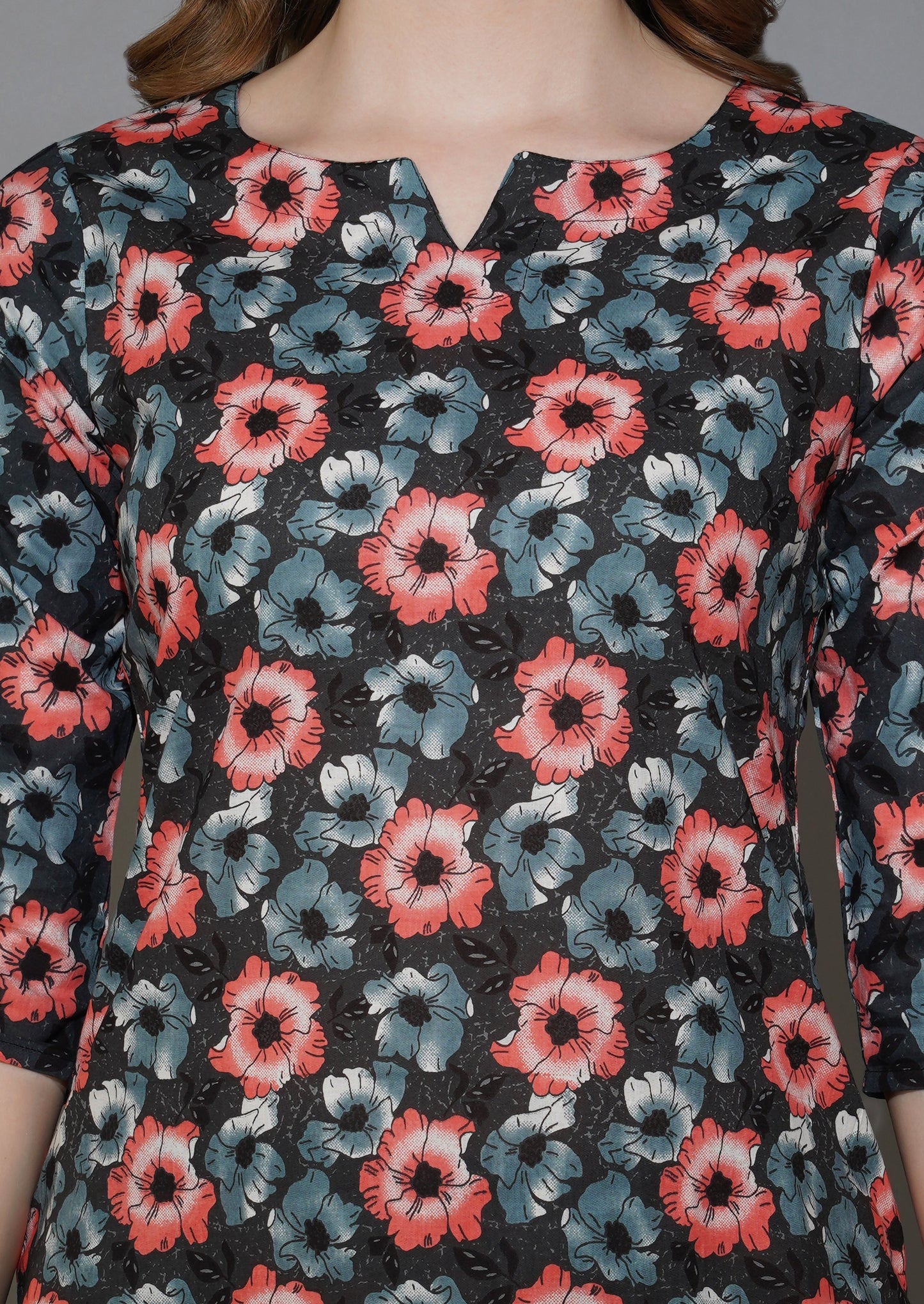 Black Floral Print Cotton Loungewear (short top)