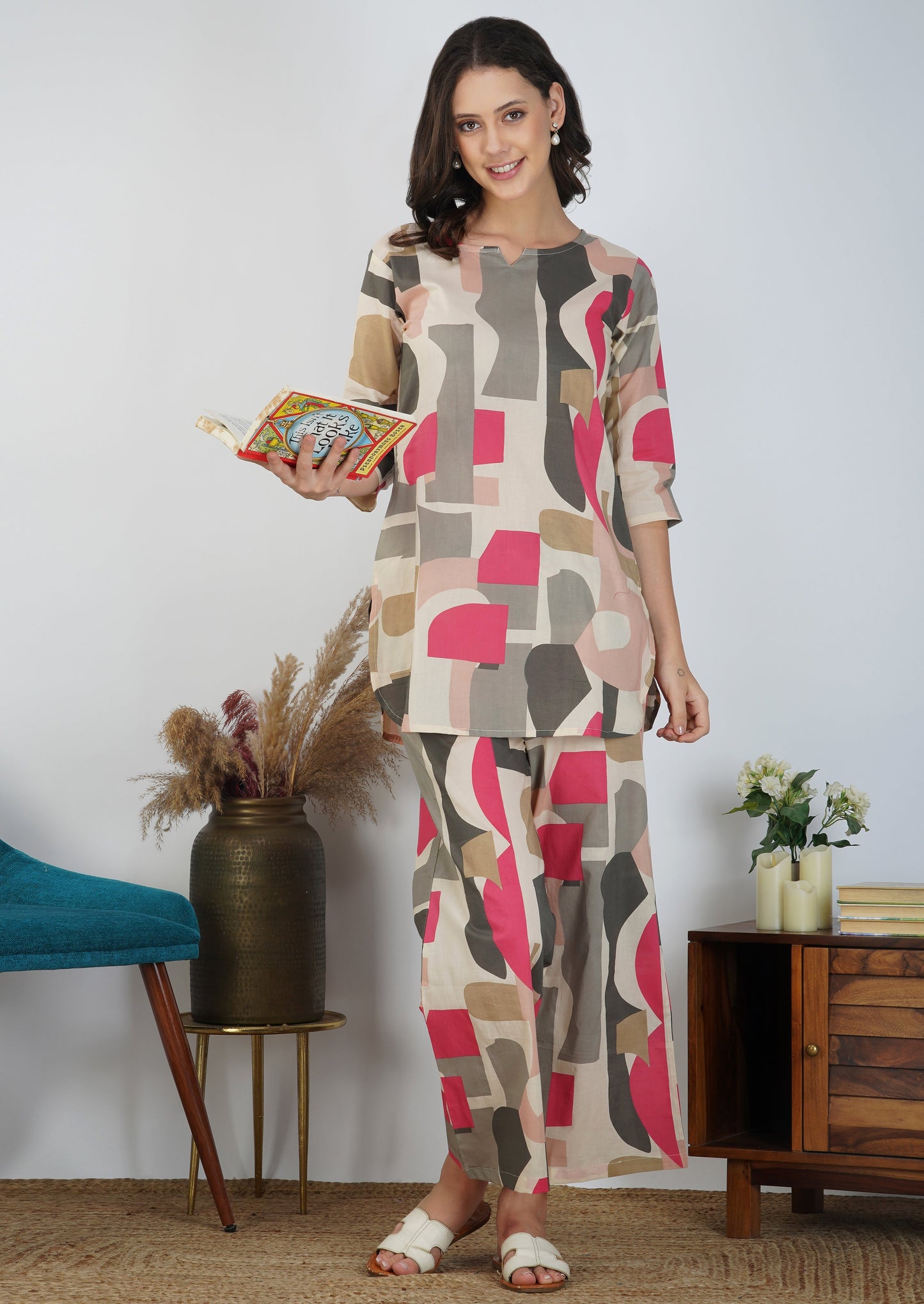 Lifestyle Pink Abstract Cotton Loungewear