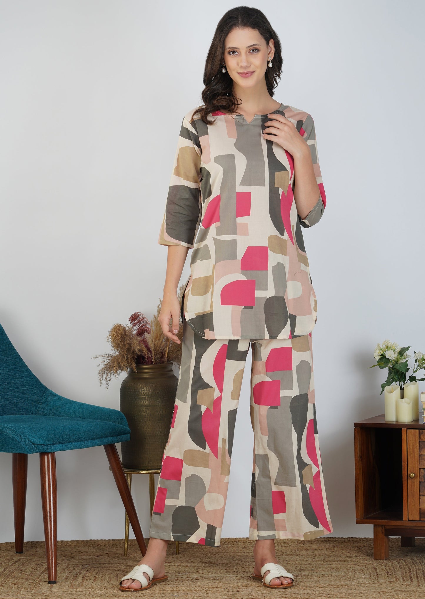 Lifestyle Pink Abstract Cotton Loungewear