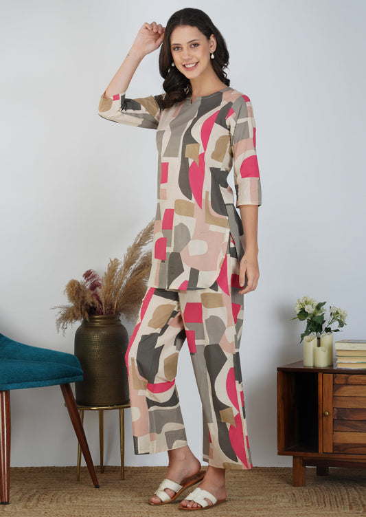 Lifestyle Pink Abstract Cotton Loungewear