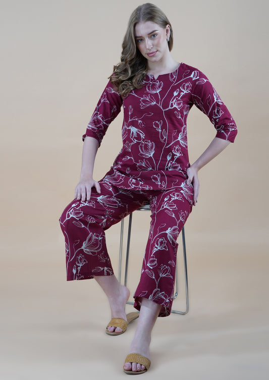 Maroon Petal Dream Cotton Loungewear