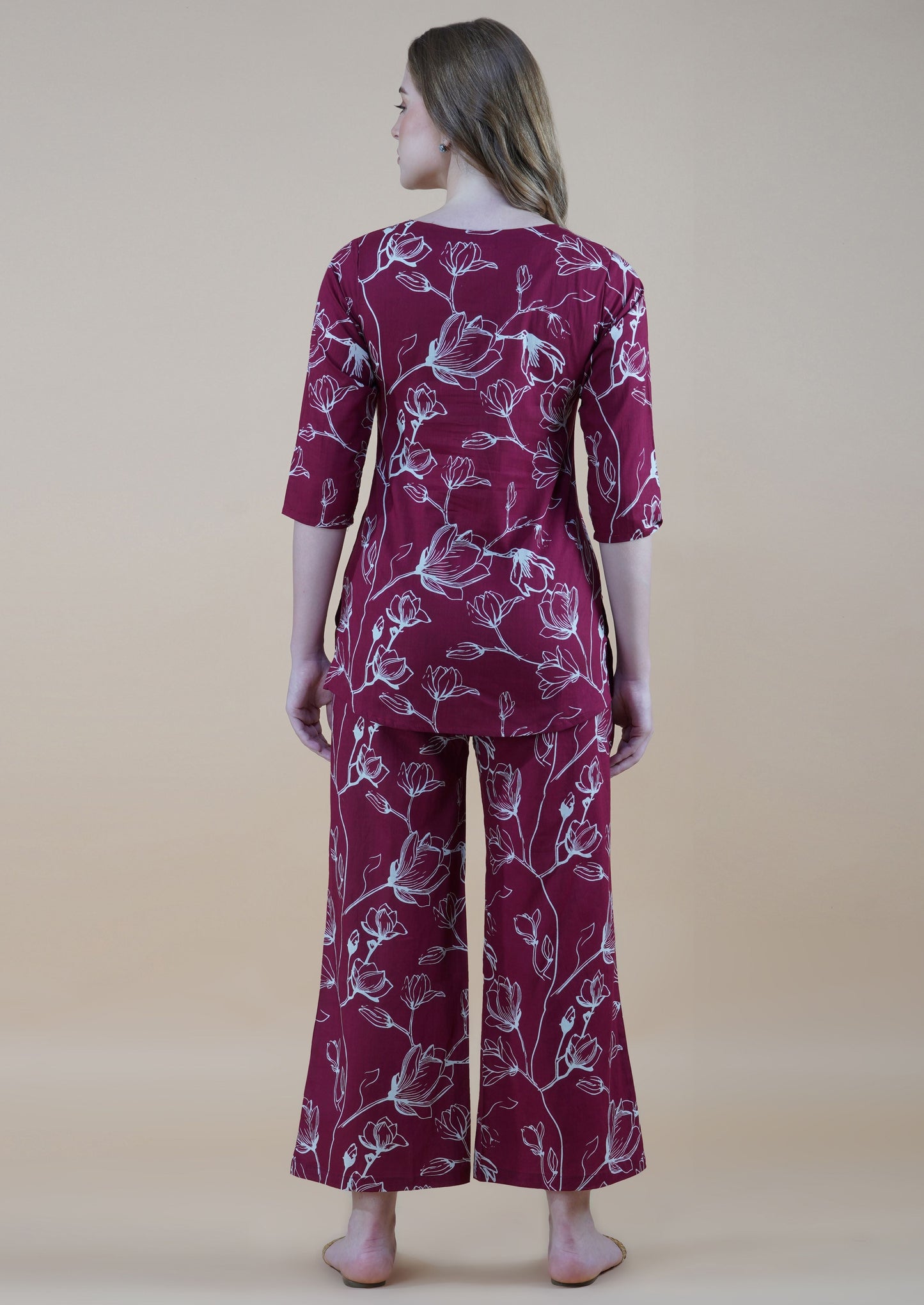 Maroon Petal Dream Cotton Loungewear