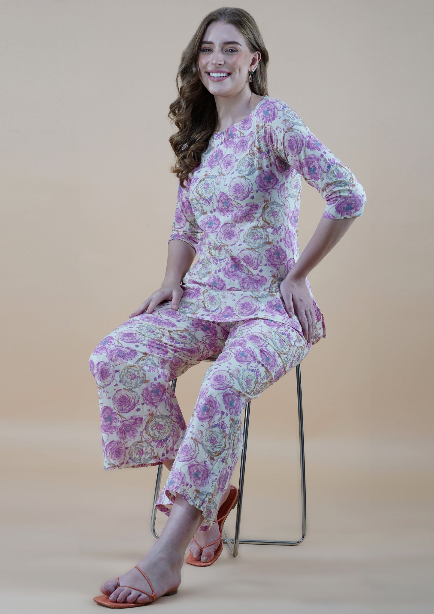 Pink Rose Gold Foil Elegance Cotton Loungewear (short top)