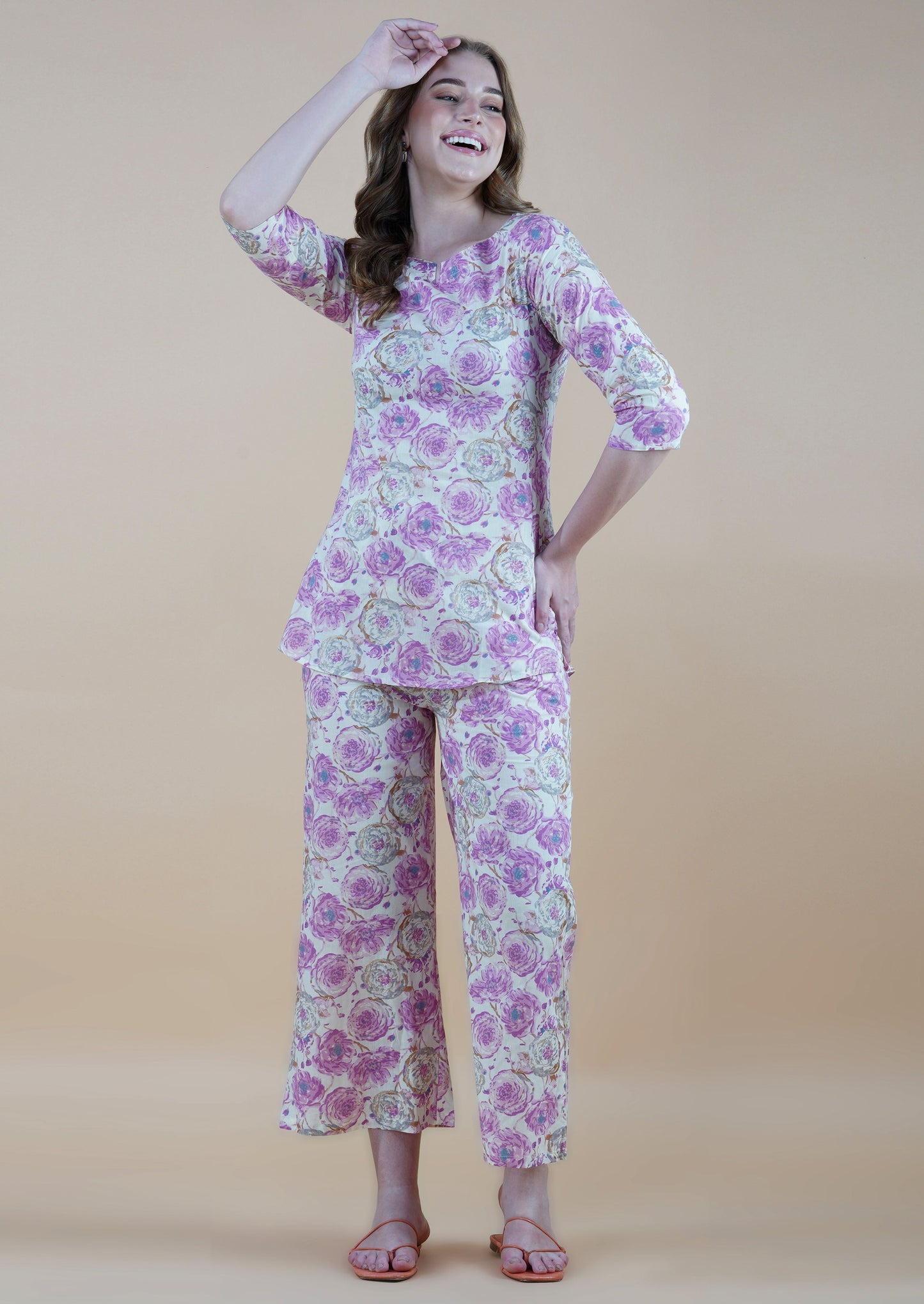 Pink Rose Gold Foil Elegance Cotton Loungewear (short top)