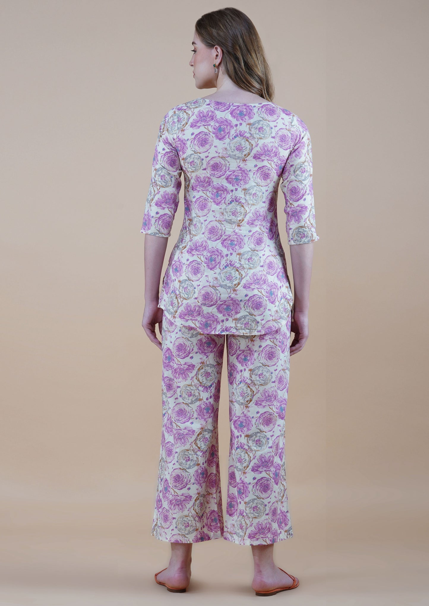 Pink Rose Gold Foil Elegance Cotton Loungewear (short top)