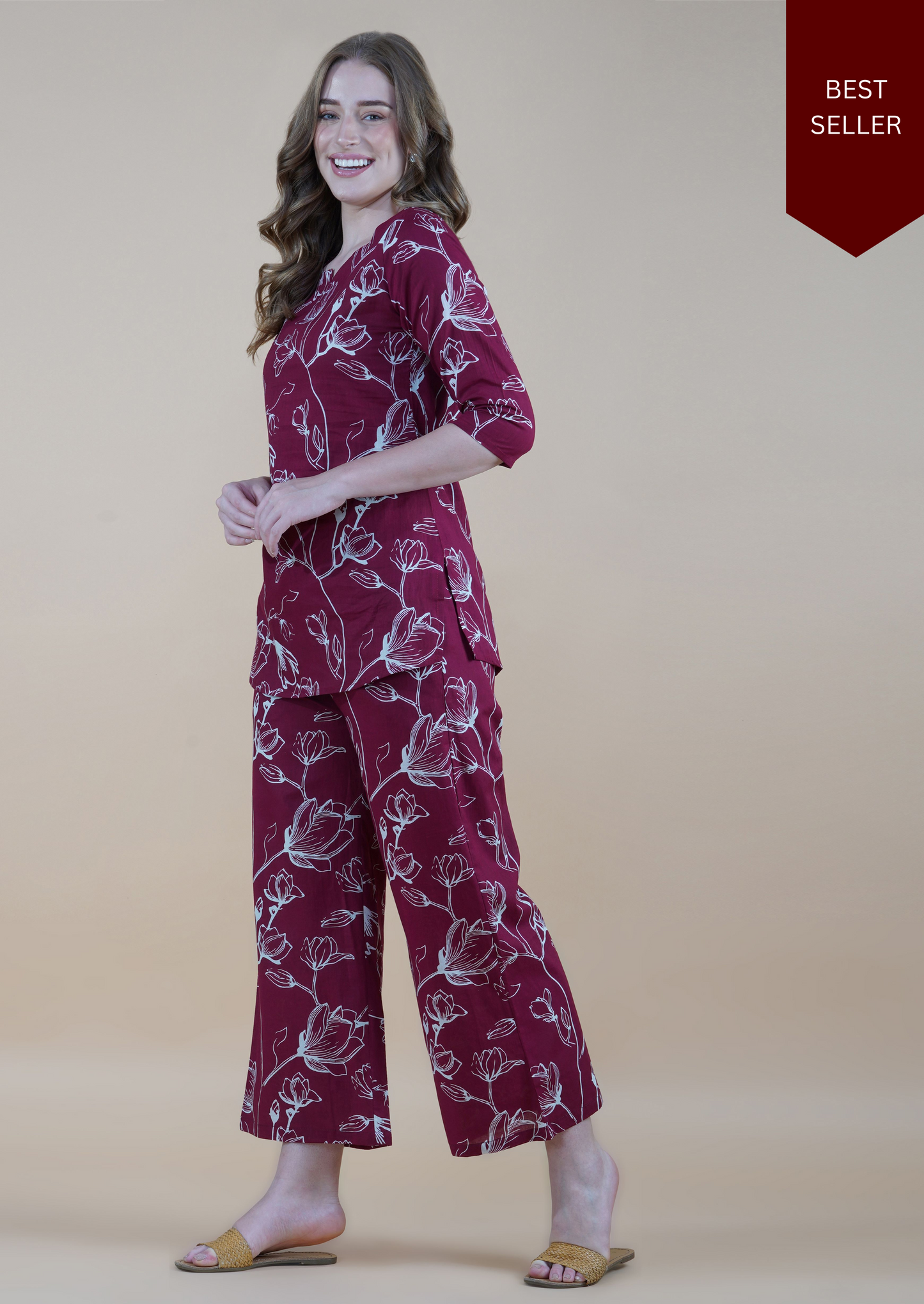 Maroon Petal Dream Cotton Loungewear