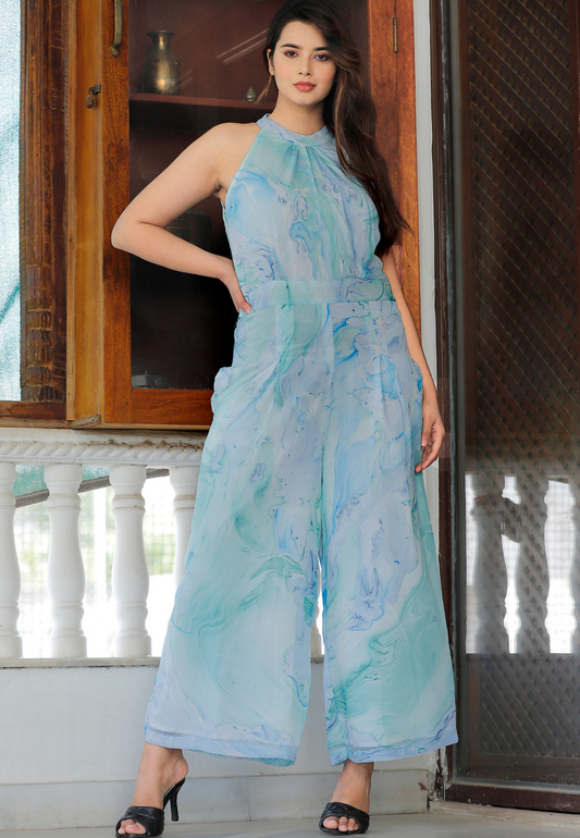 Crystal Tide Marble Print Jumpsuit