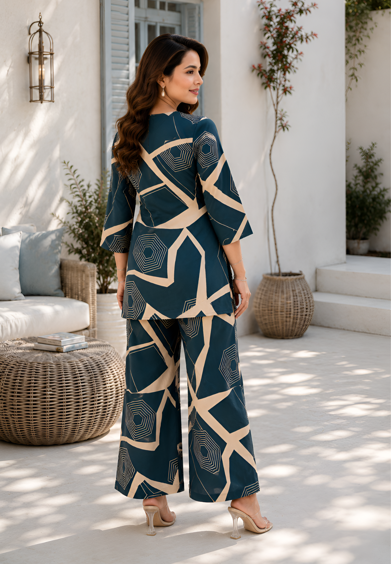 Geometric Teal Pure Cotton Co-ord Set