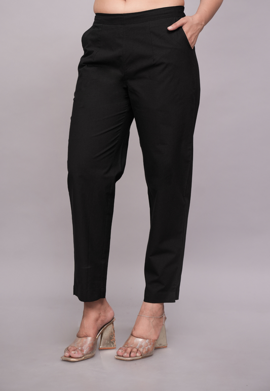 Jet Black Cotton Pants for Women – Soft, Stylish Daily Bottoms