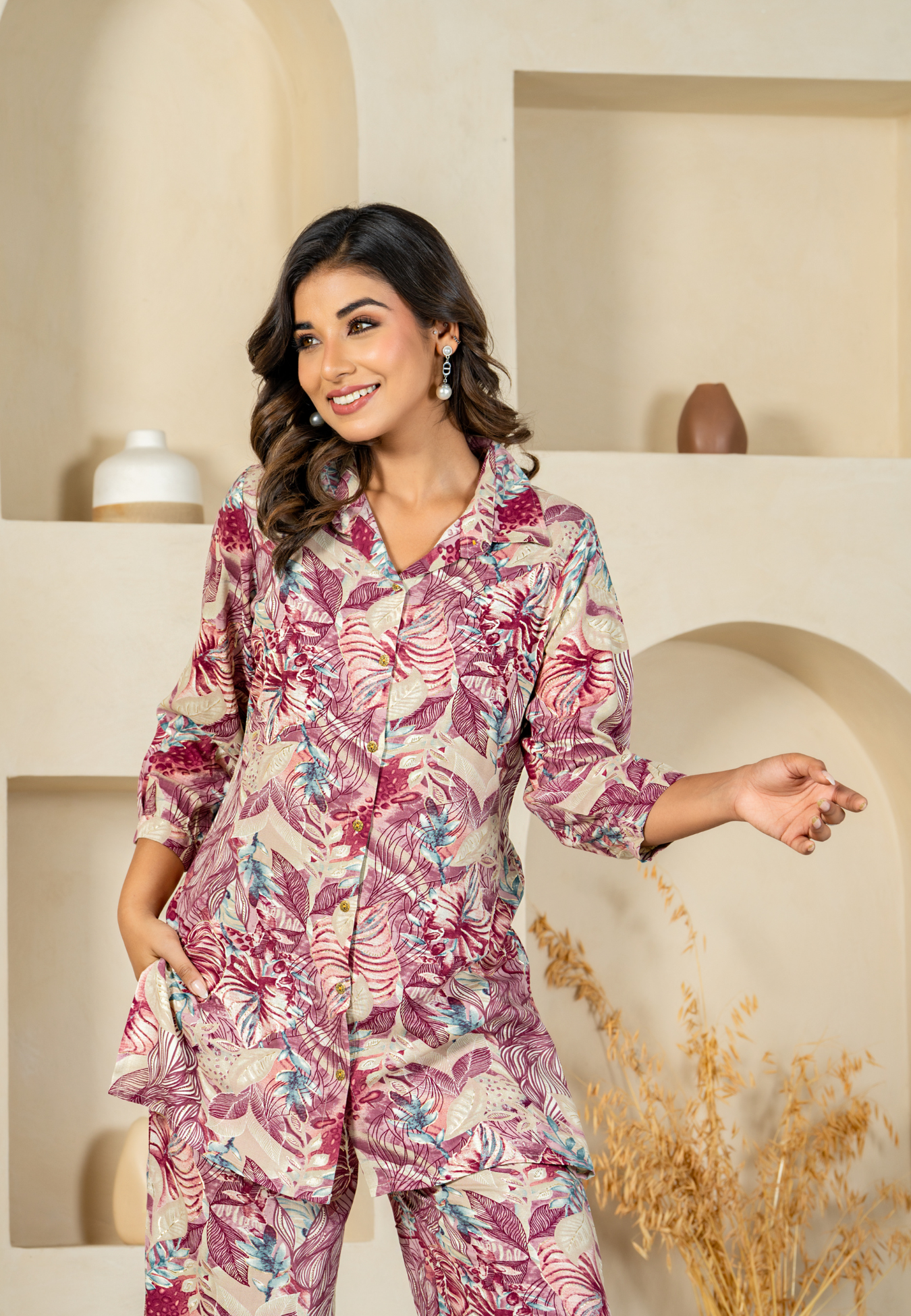 Lavender Floral Fusion Premium Rayon Co-ord set
