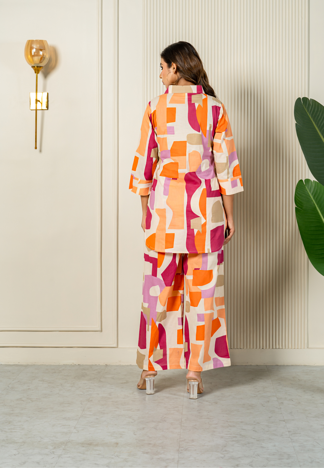 Lifestyle Orange Abstract Cotton Loungewear Co-ord Set