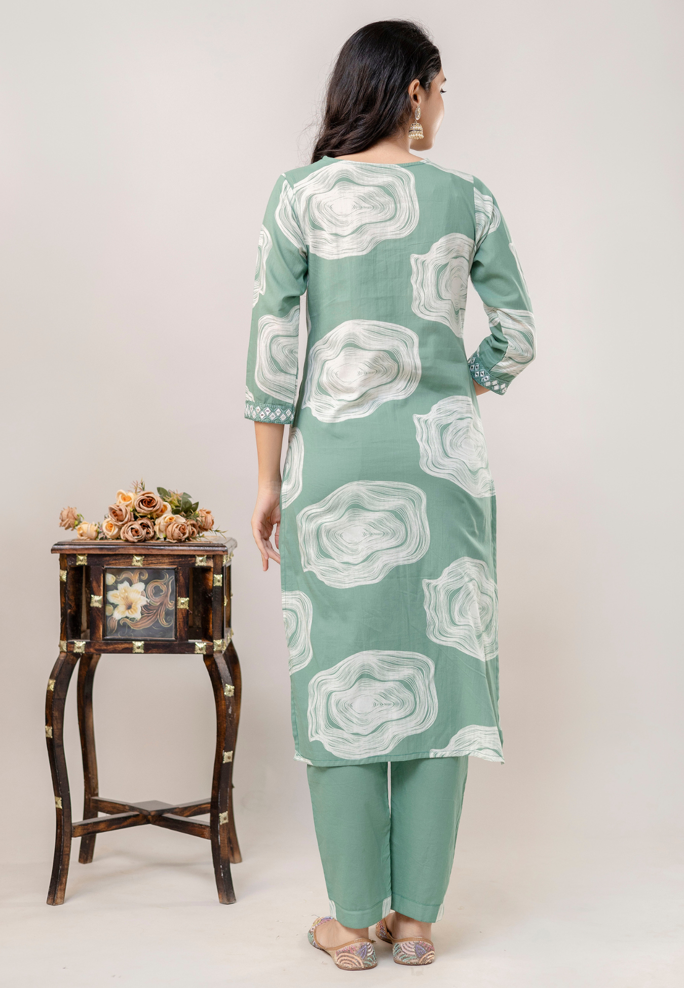Mint Green Wave Printed Cotton Kurta Set with Dupatta