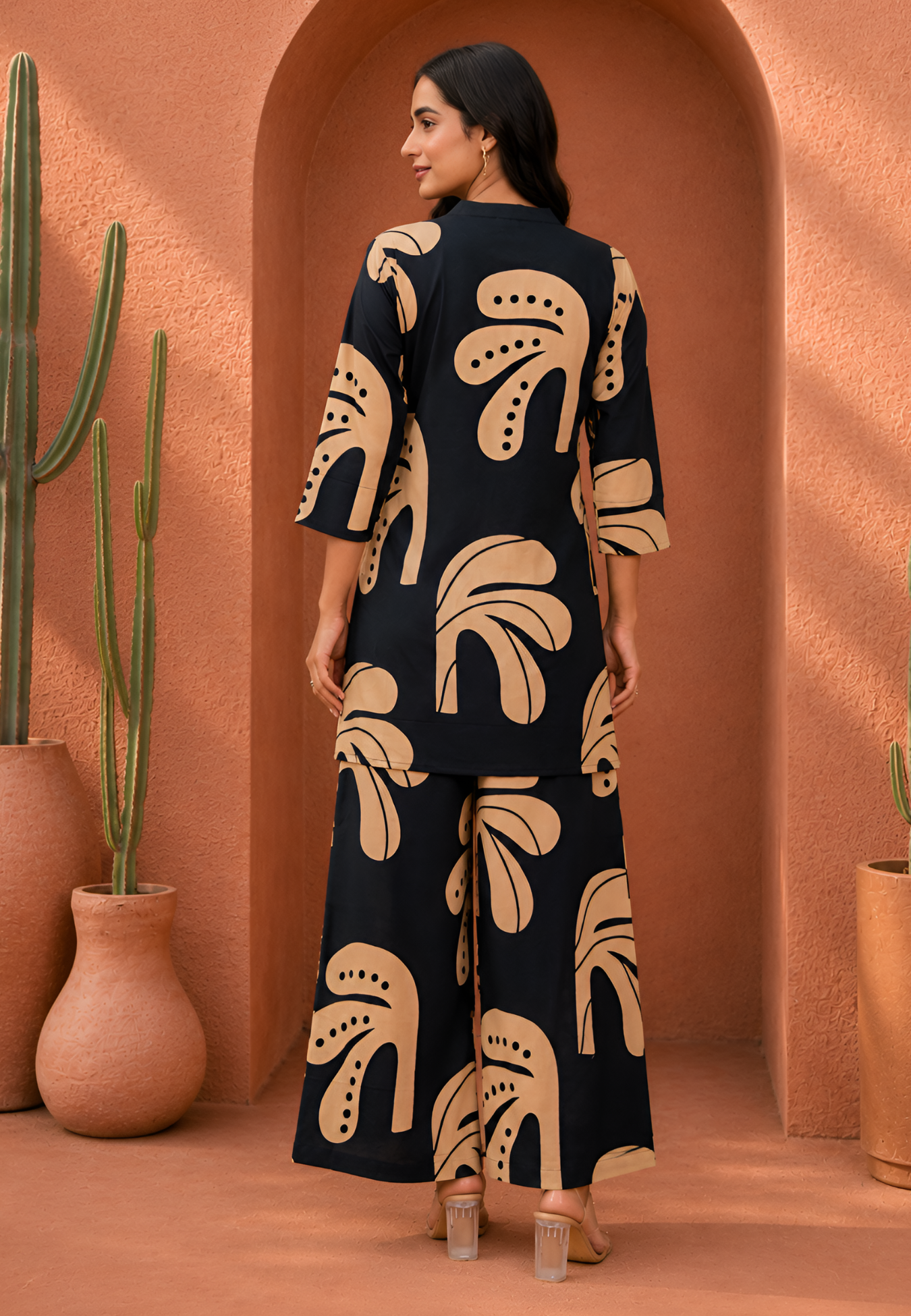 Navy Blue Modern Art Print Cotton Co-ord Set