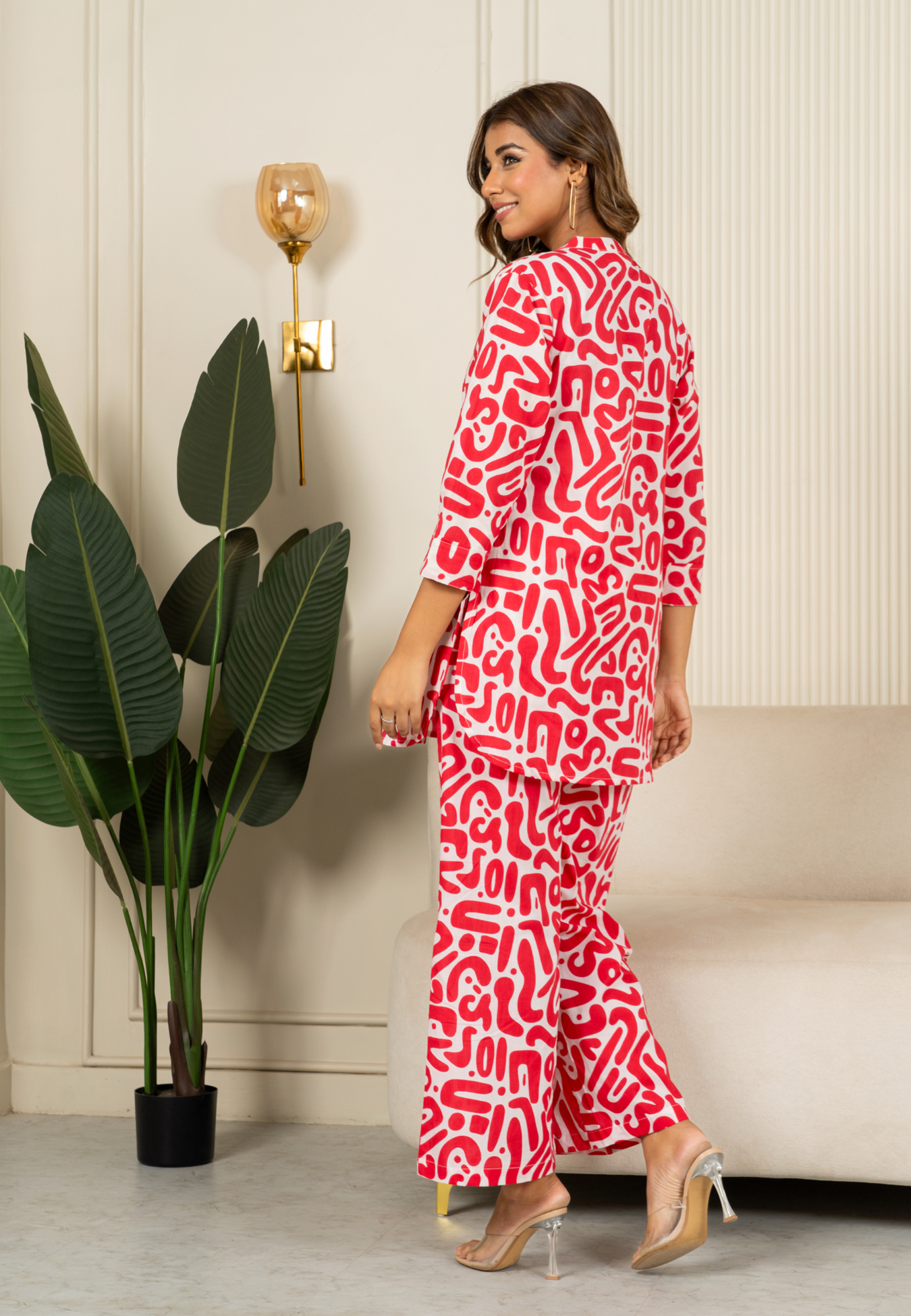 Red Scribble Pure Cotton Loungewear Set