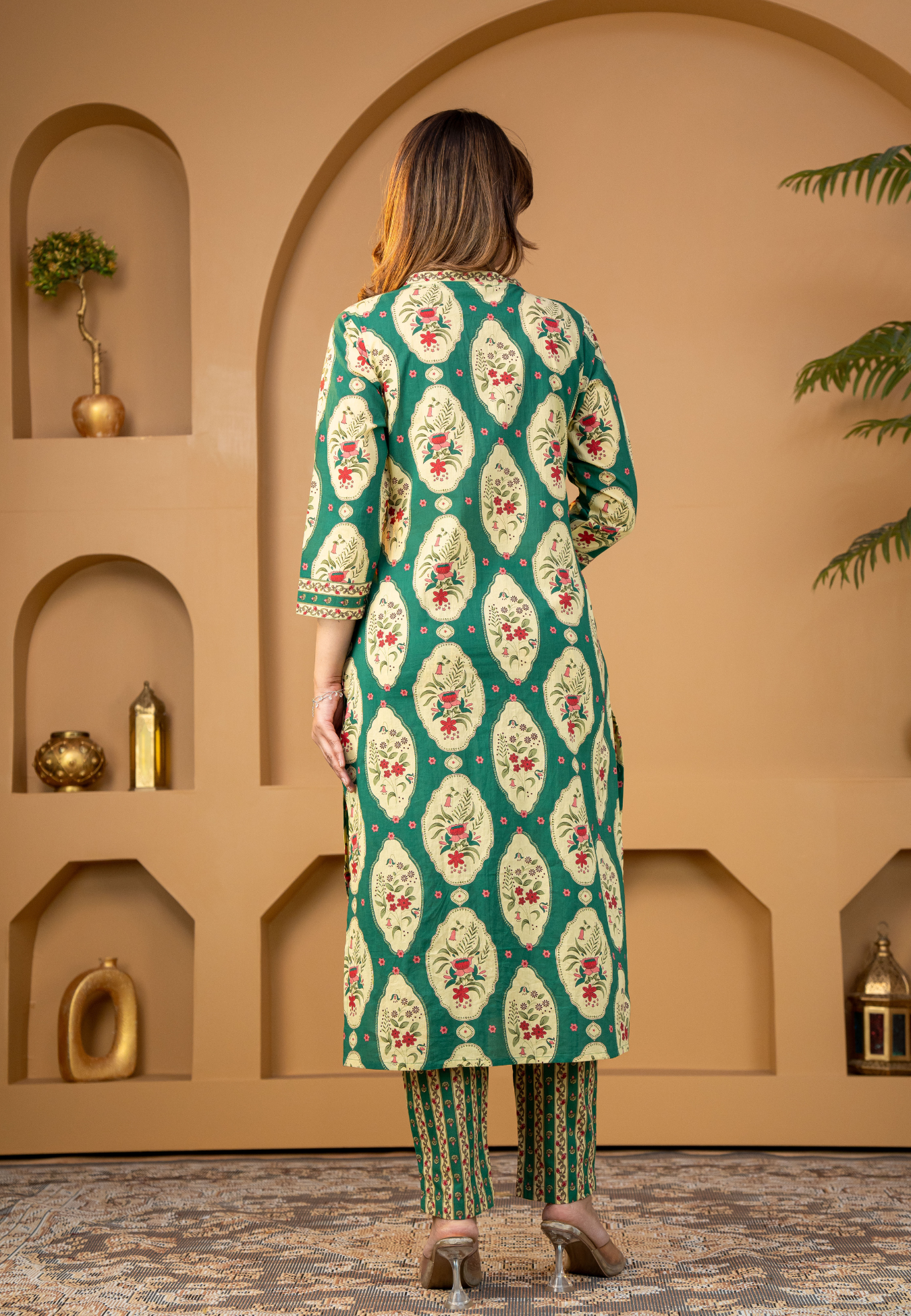 Teal Green Floral Buta Cotton Kurta Set With Dupatta