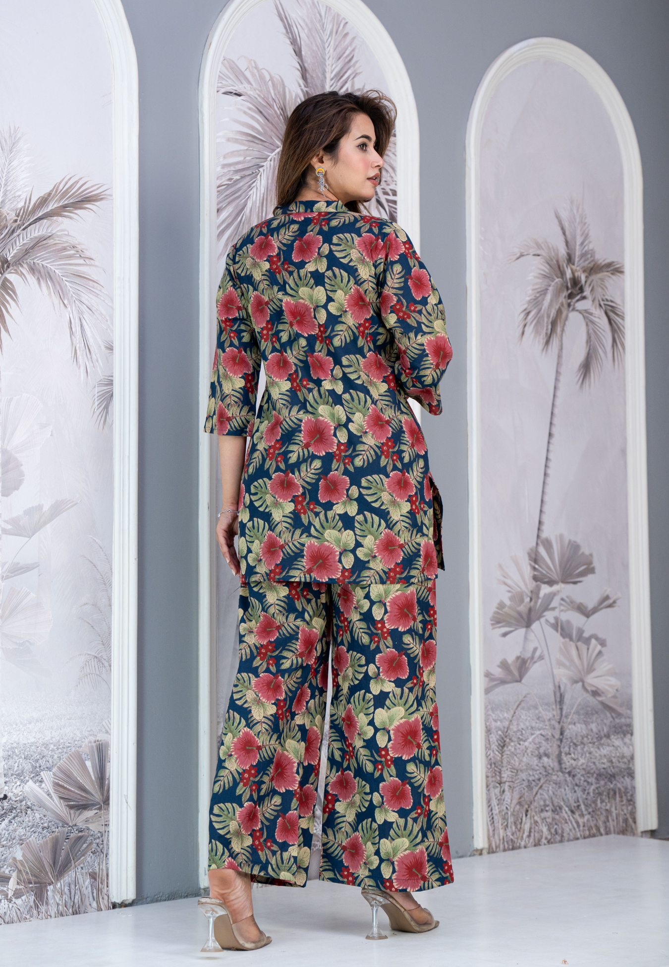 Teal Hibiscus cotton Co-ord Set