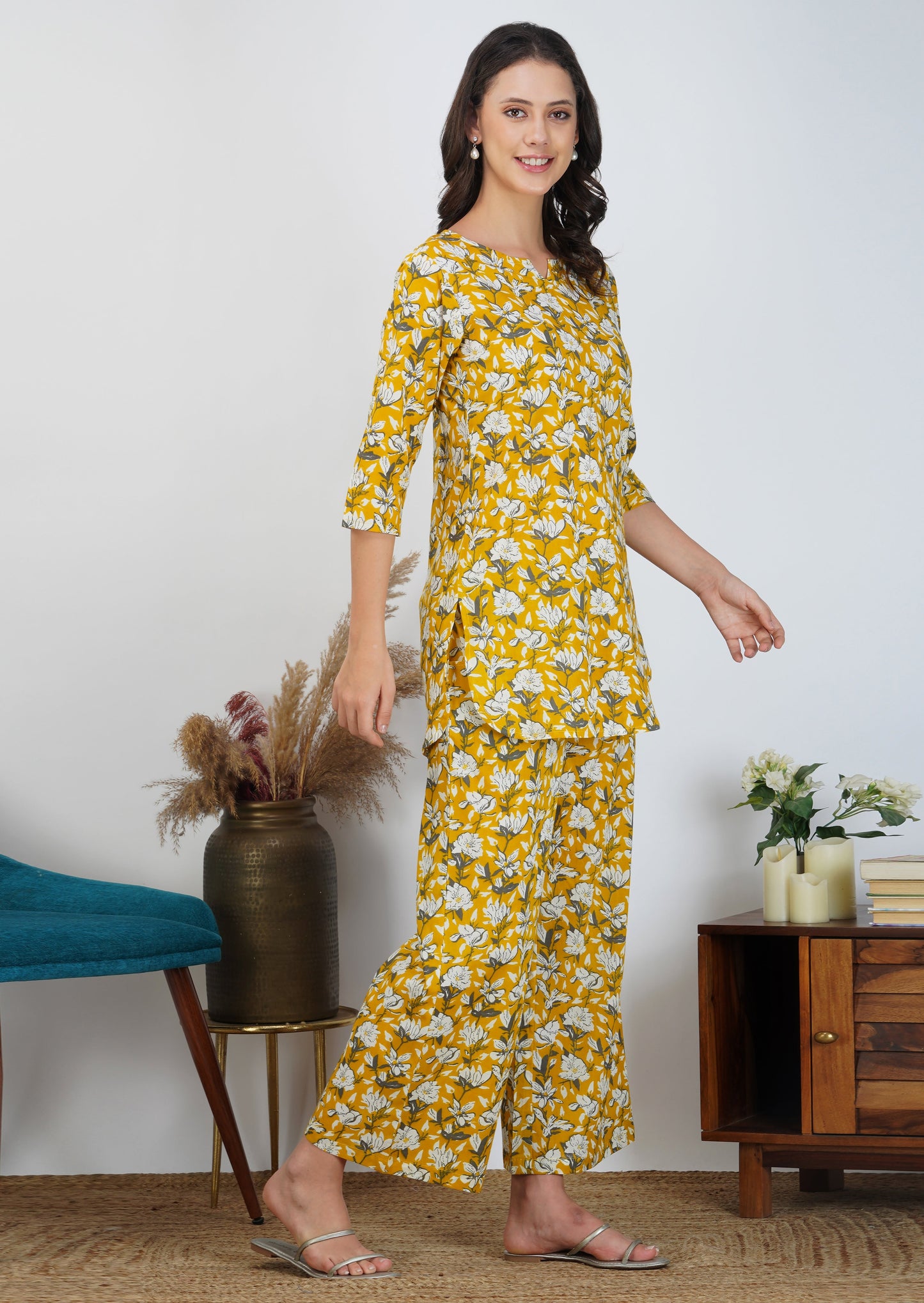 Yellow Elegance Cotton Loungewear