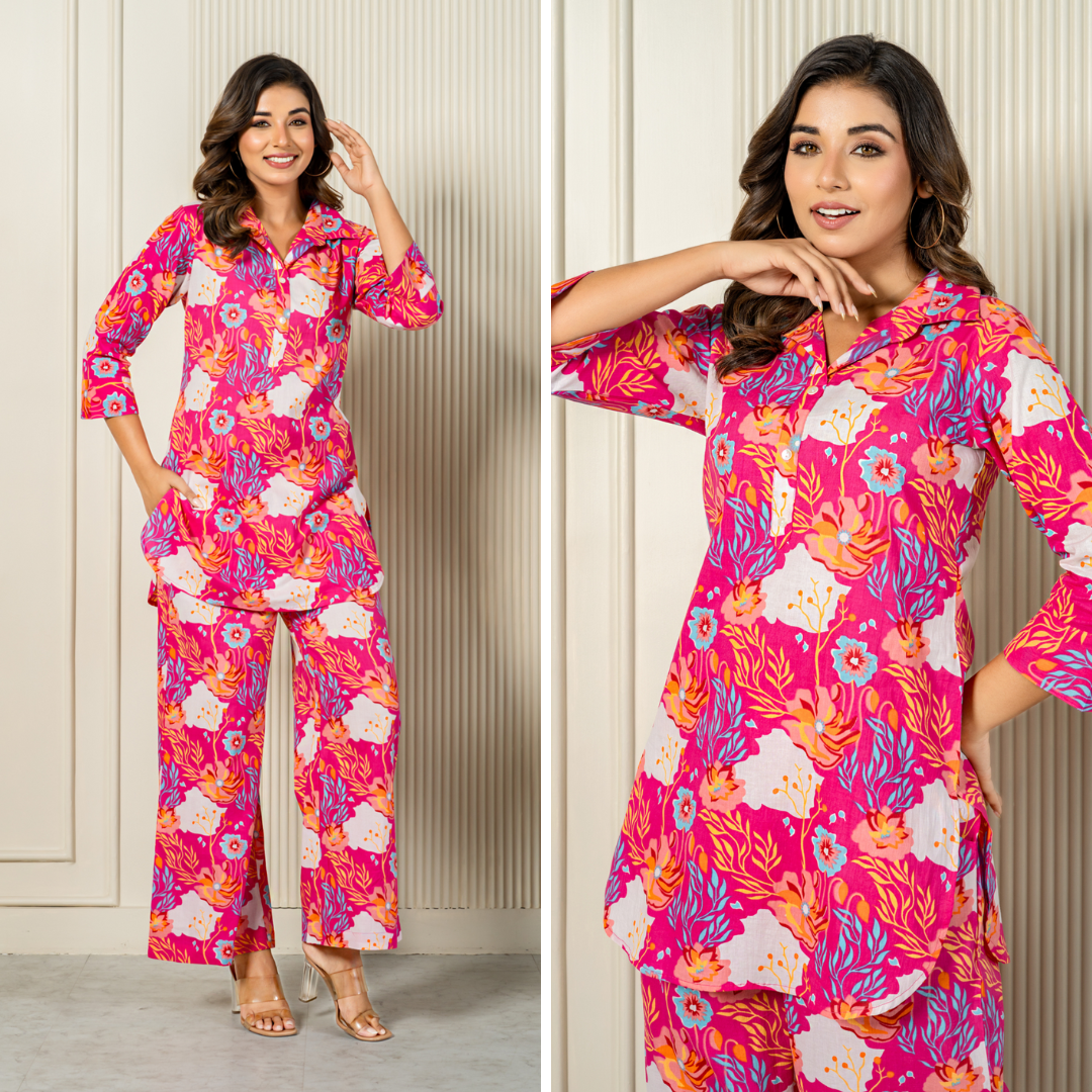 Pink Fiesta Cotton Loungewear Co-ord Set