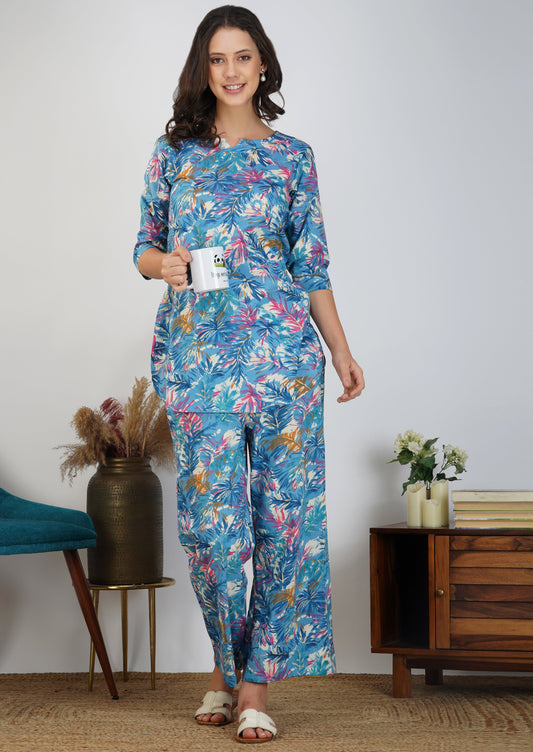 Flowing Abstract on Blue Cotton Loungewear
