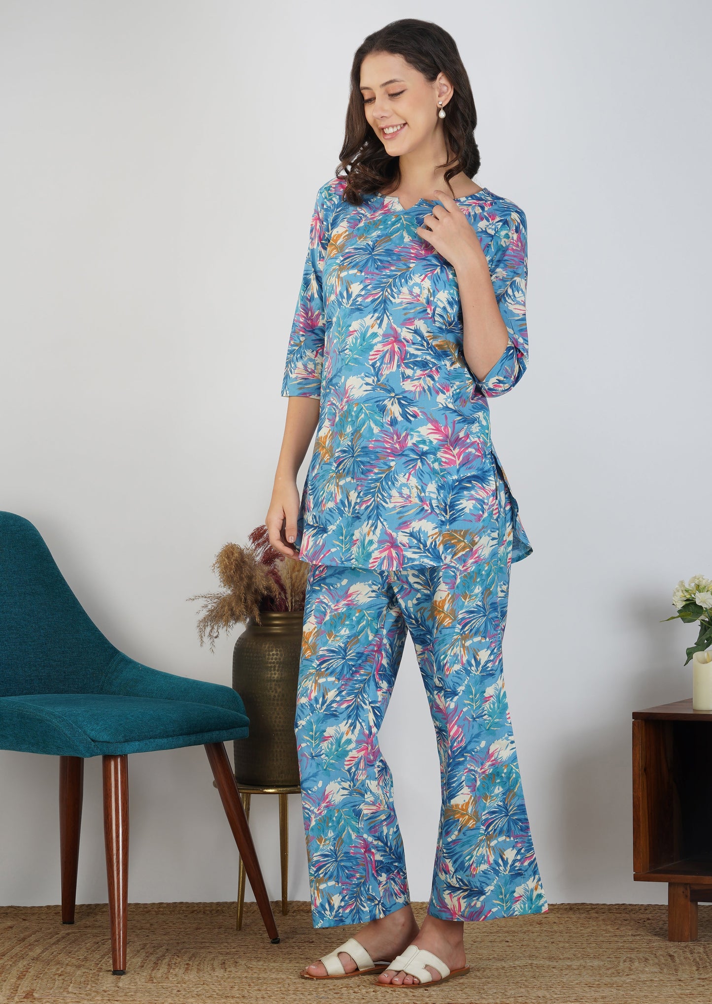 Flowing Abstract on Blue Cotton Loungewear