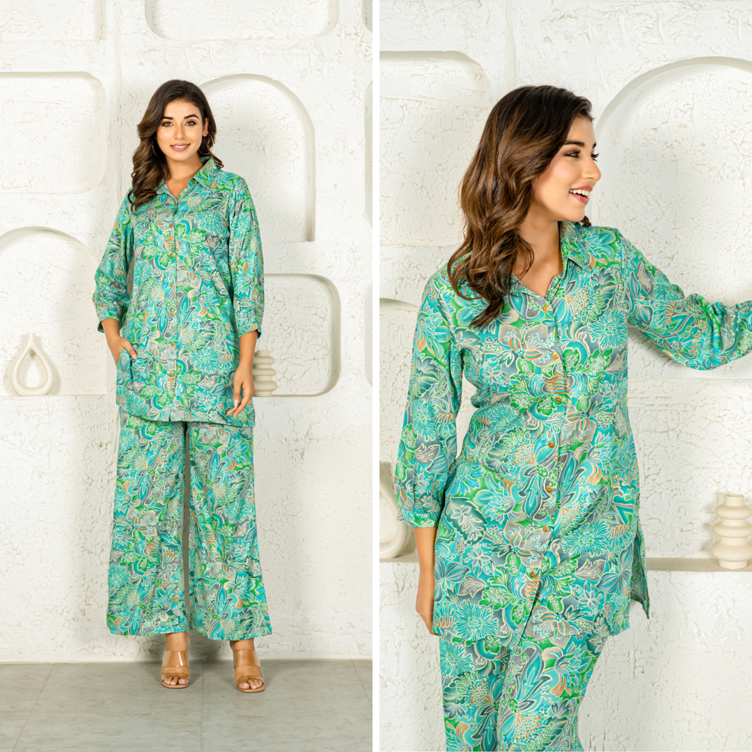 Green Island Flora Premium Rayon Co-ord Set