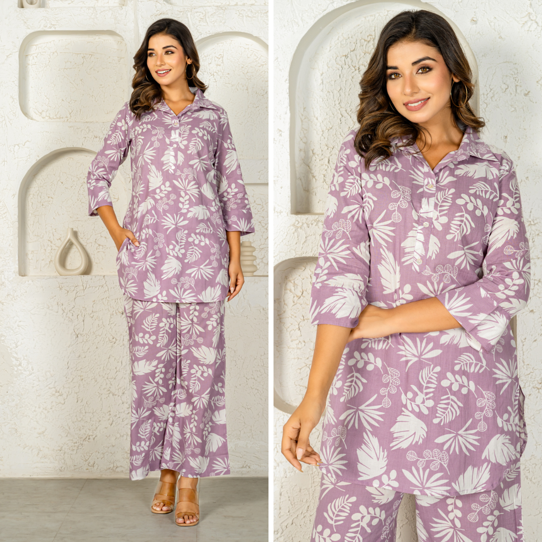 Light Purple Charm Cotton Loungewear Co-ord Set