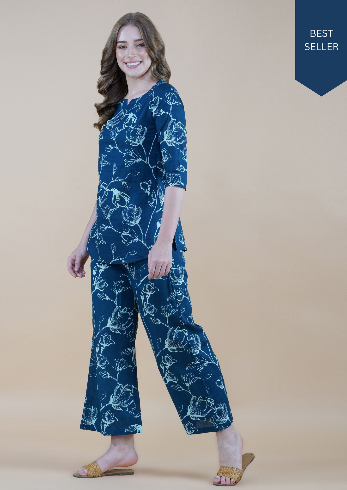 Teal Blue Petal Dream Cotton Loungewear