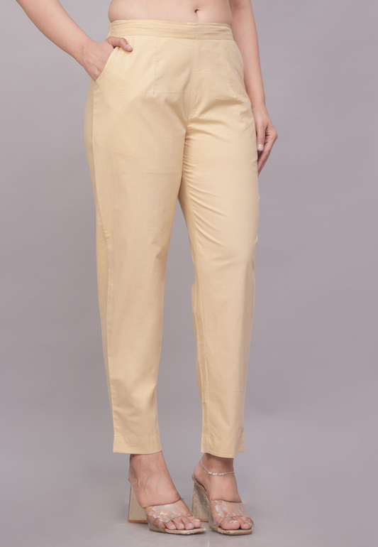 Beige Cotton Pants for Women – Casual, Breathable Summer Essentials