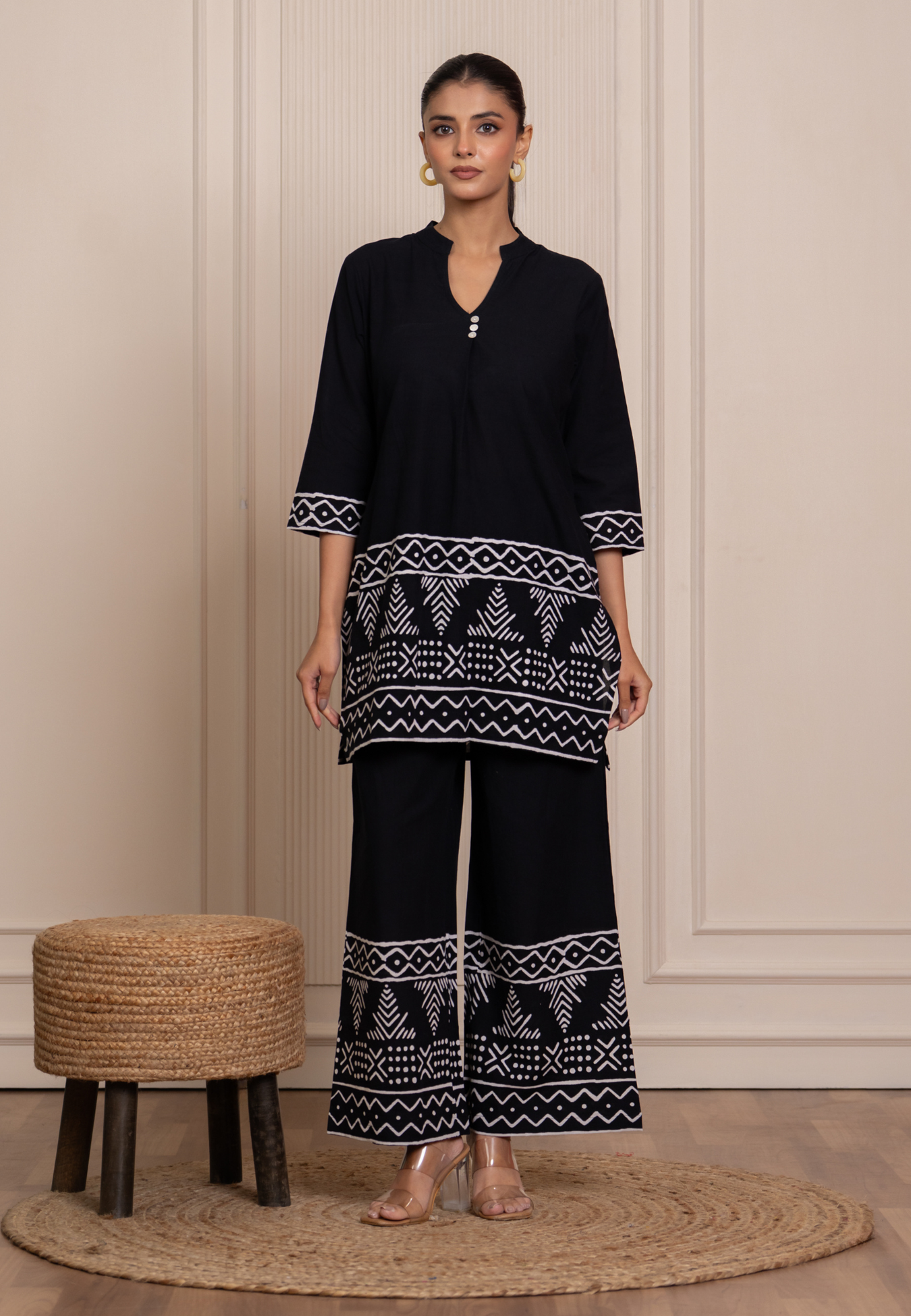 Black Handblock Cotton Kurta & Pant Set | Co-ord Set for Women