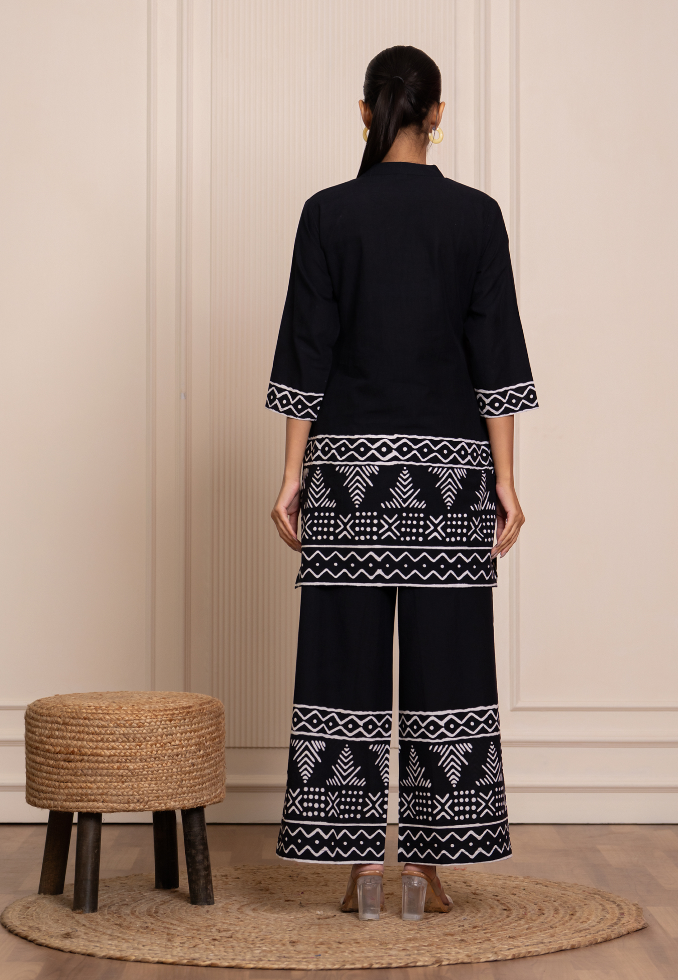 Black Handblock Cotton Kurta & Pant Set | Co-ord Set for Women