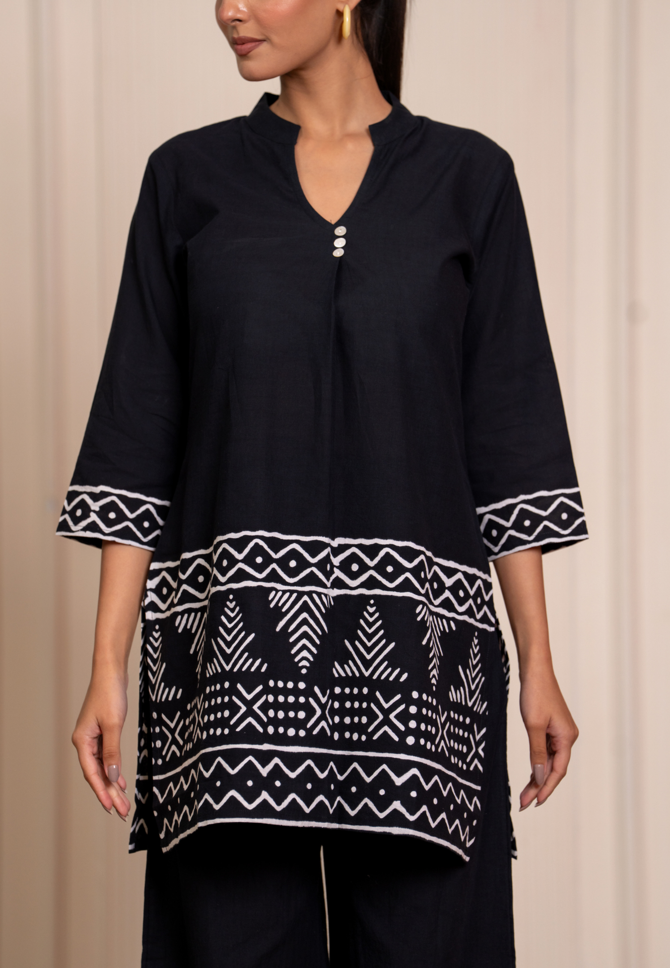 Black Handblock Cotton Kurta & Pant Set | Co-ord Set for Women