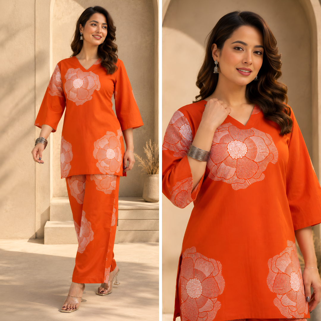 Citrus Orange Pure Cotton Co-ord Set