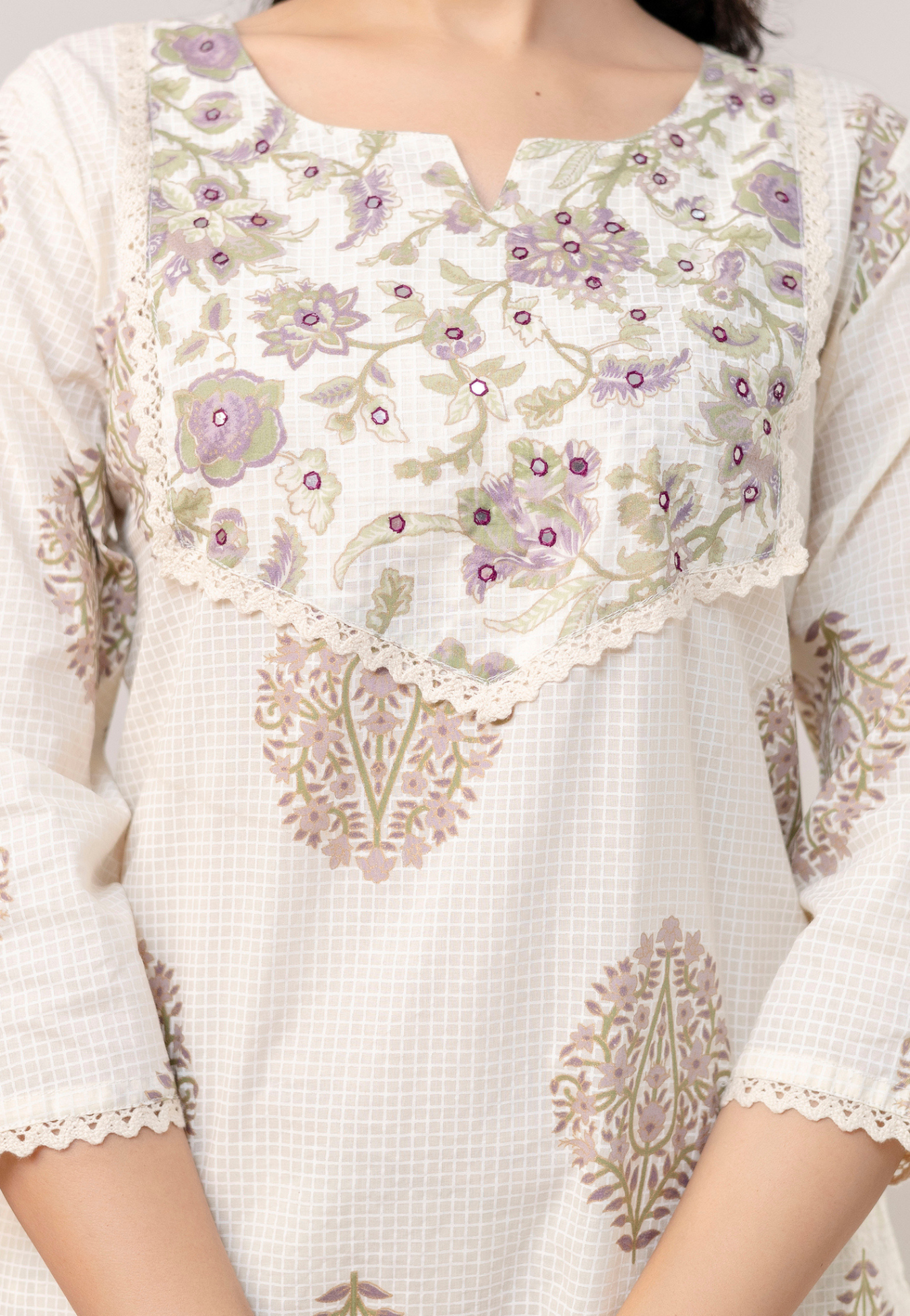 Classic Ivory Butta Print Cotton Kurta Set with Dupatta