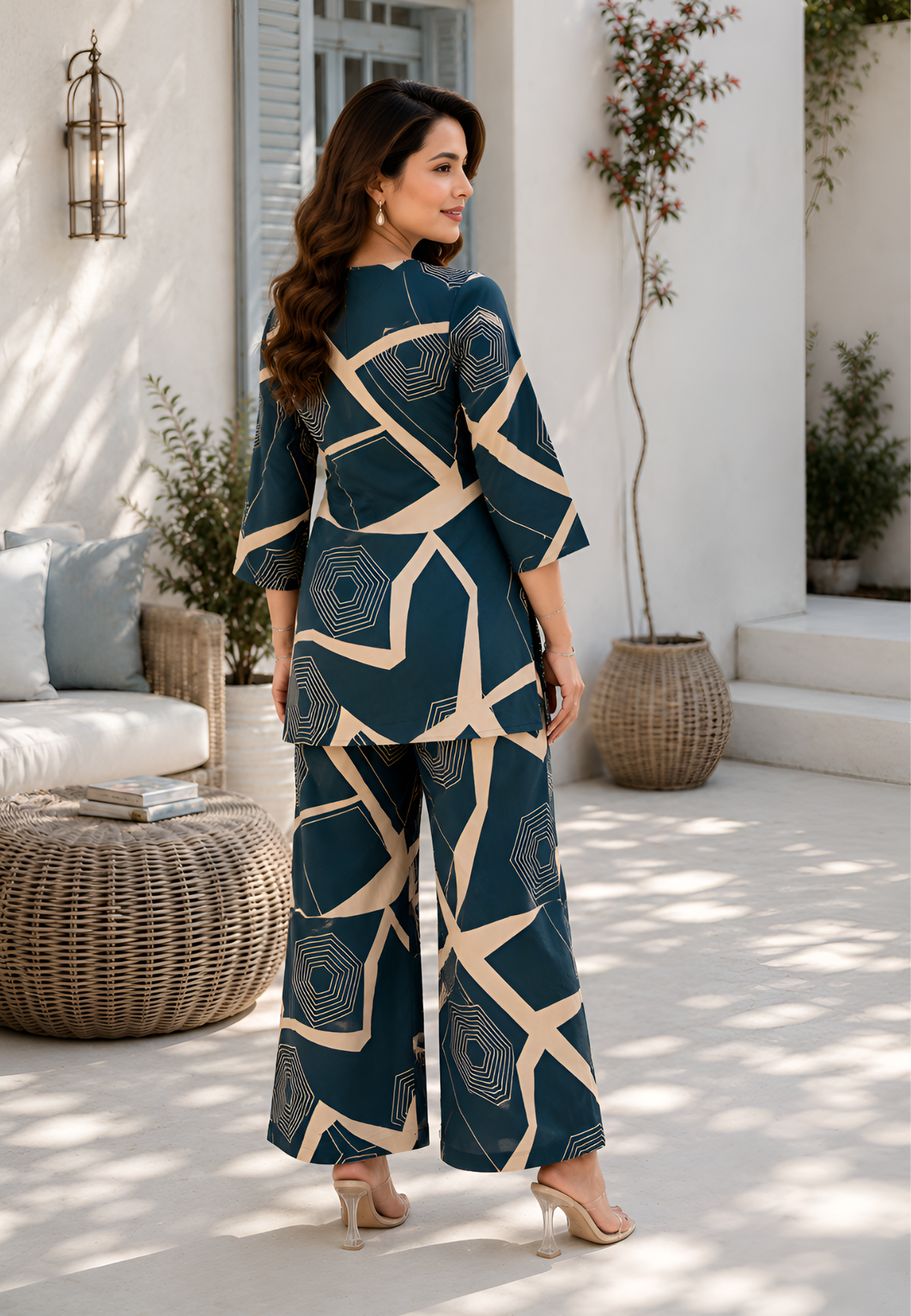 Geometric Teal Pure Cotton Co-ord Set