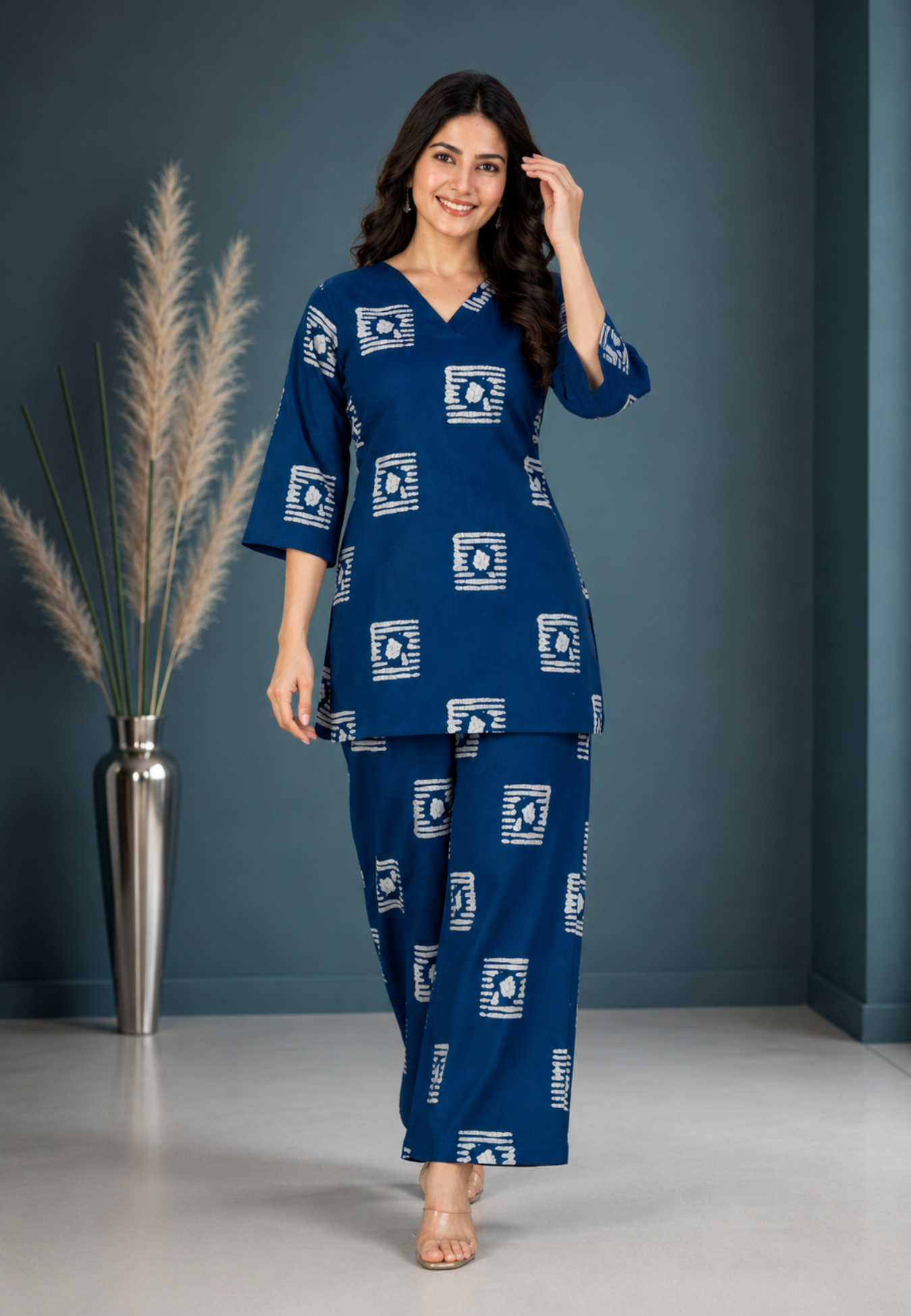 Indigo Tile Buti Pure Cotton Co-ord Set