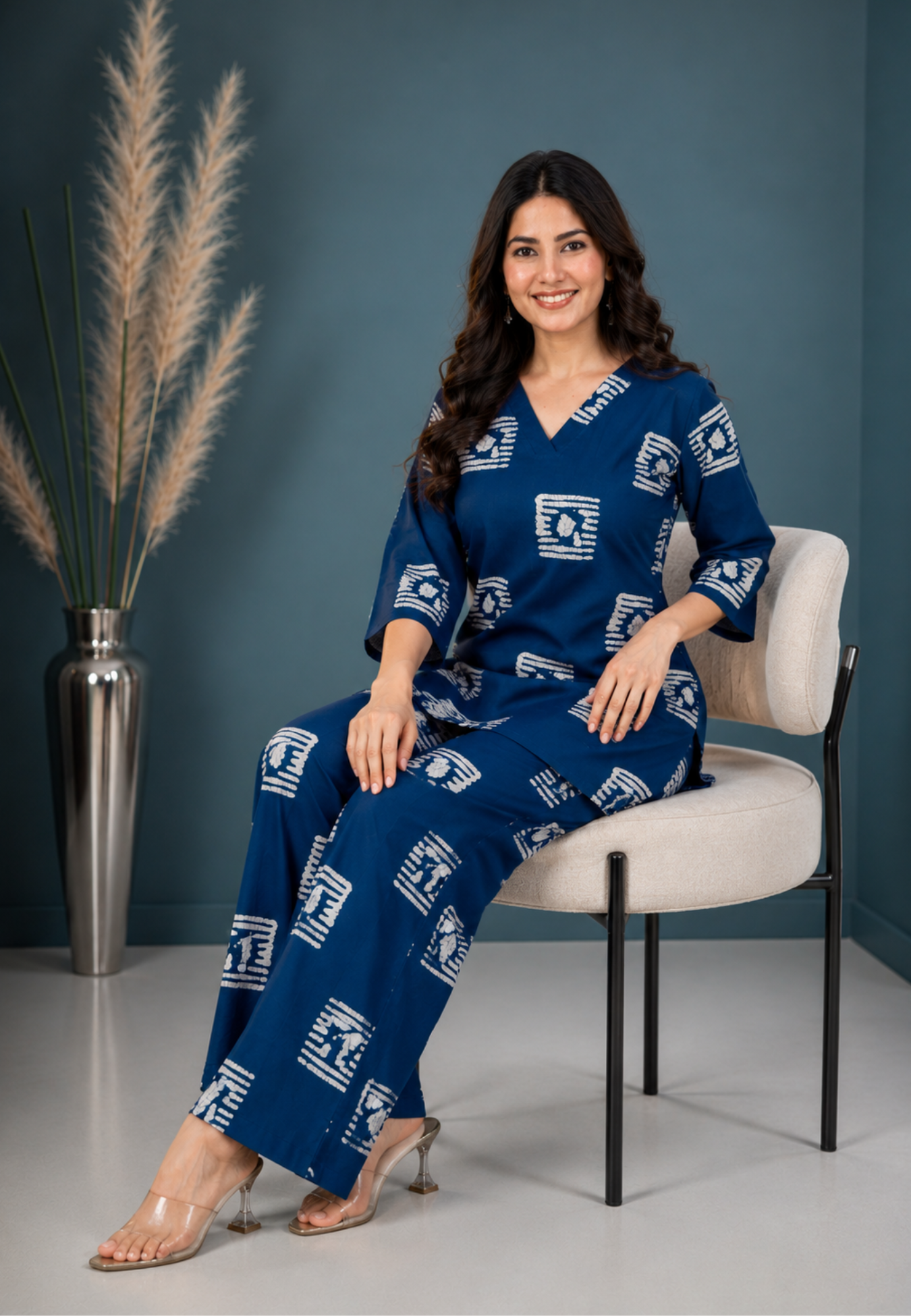 Indigo Tile Buti Pure Cotton Co-ord Set