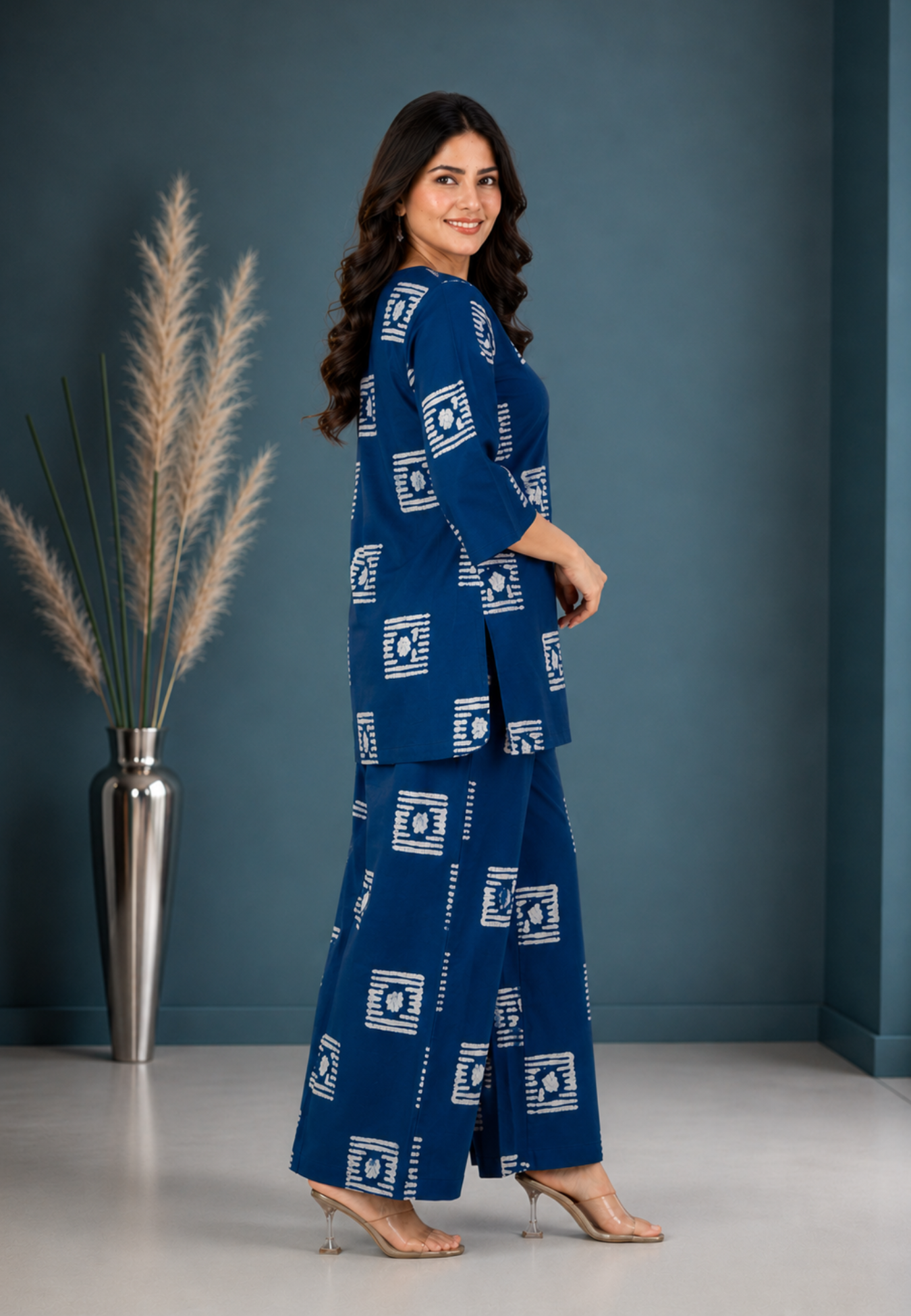 Indigo Tile Buti Pure Cotton Co-ord Set