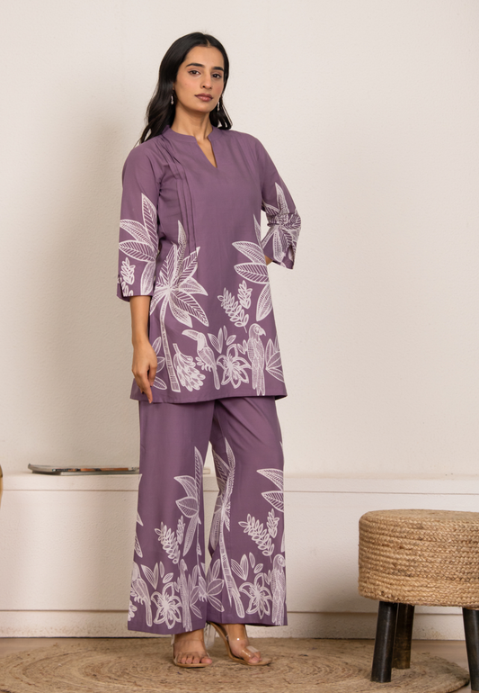 Lilac Palm Tree Cotton Co-ord Set