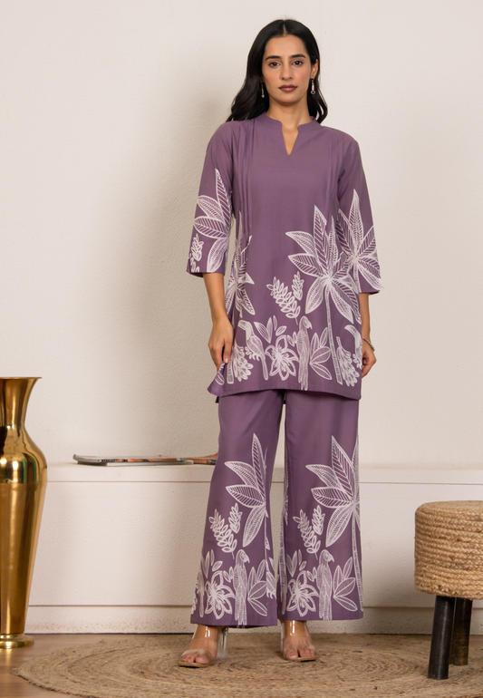 Lilac Palm Tree Cotton Co-ord Set