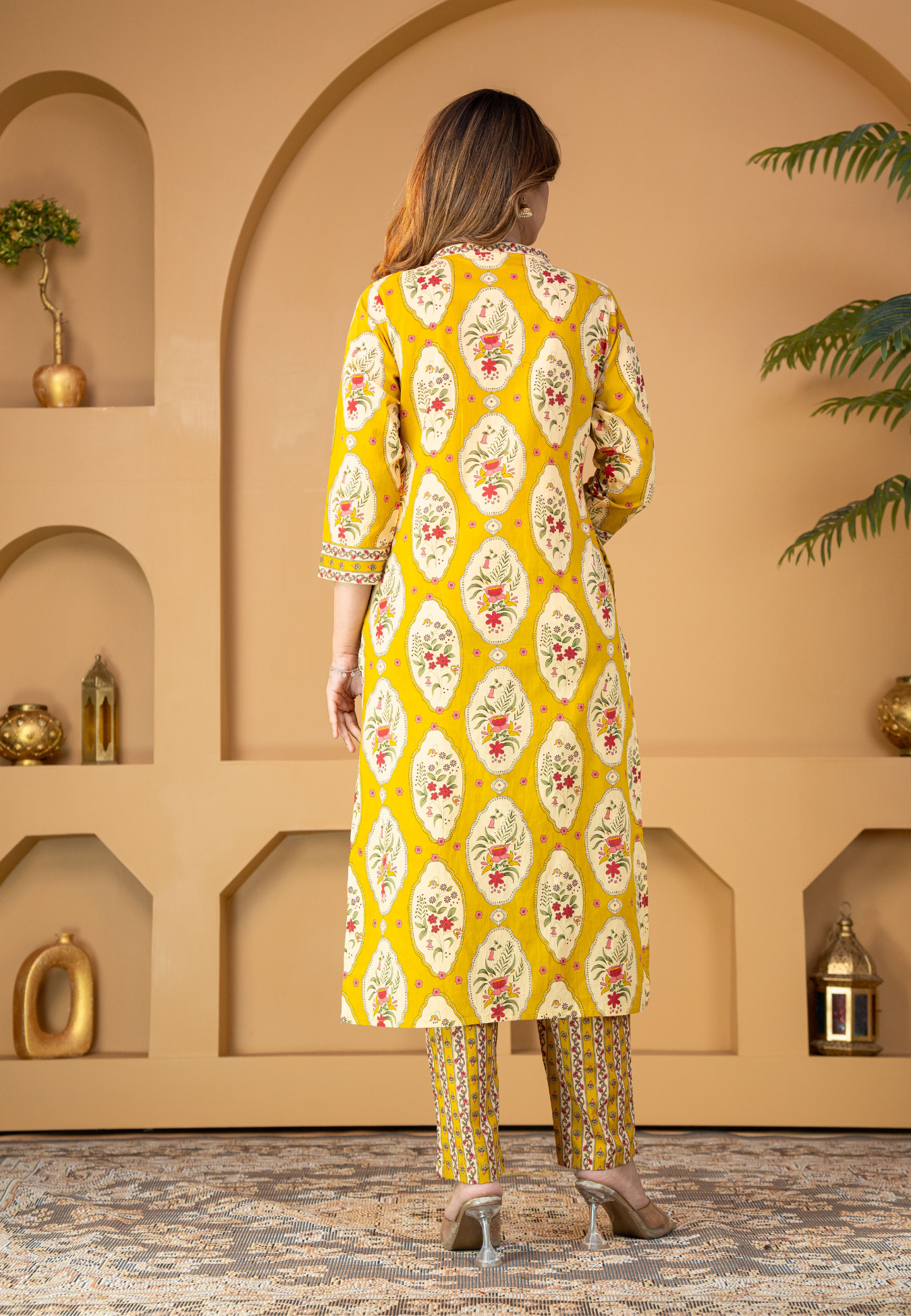 Mustard Floral Buta Cotton Kurta Set With Dupatta