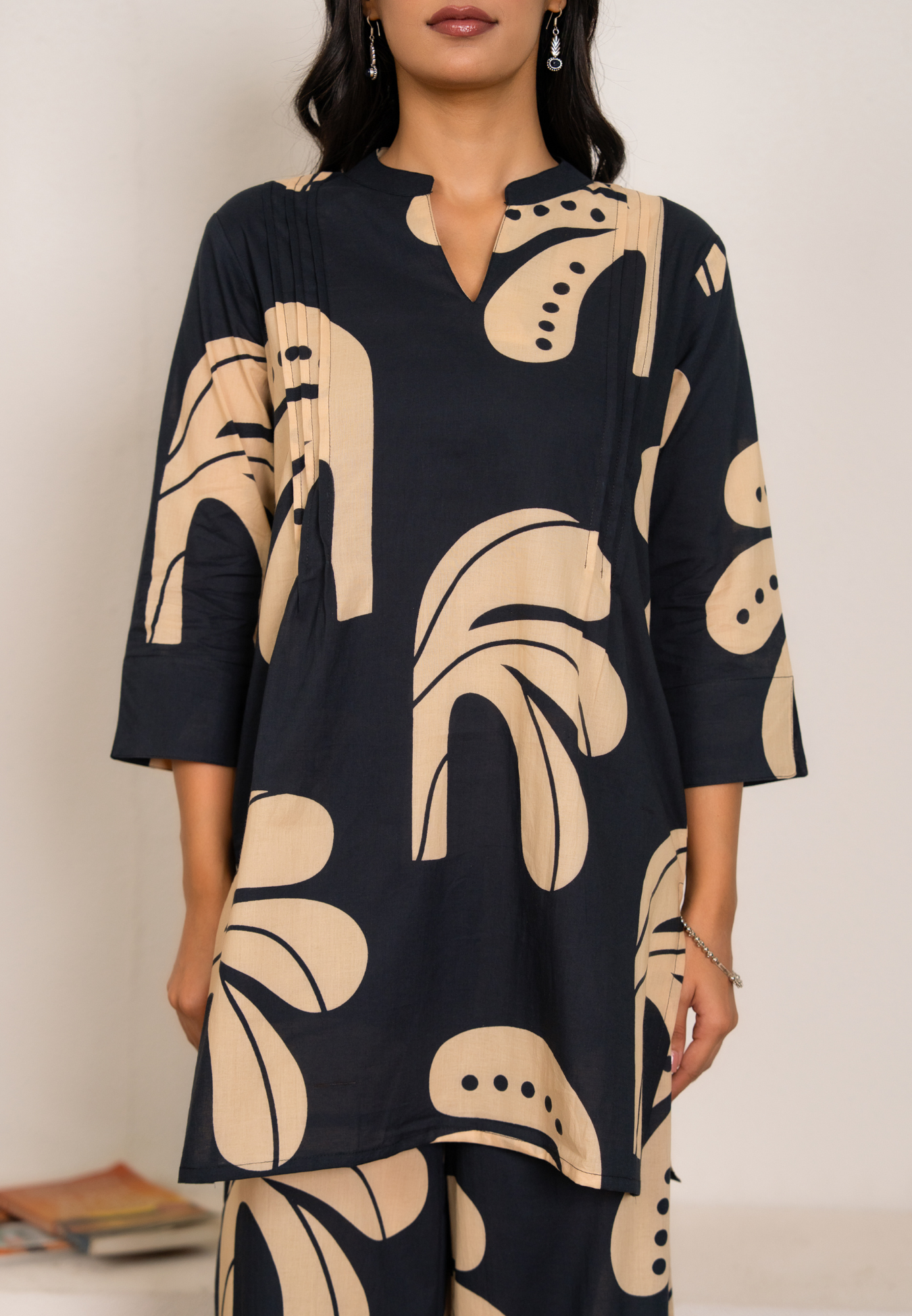 Navy Blue Modern Art Print Cotton Co-ord Set