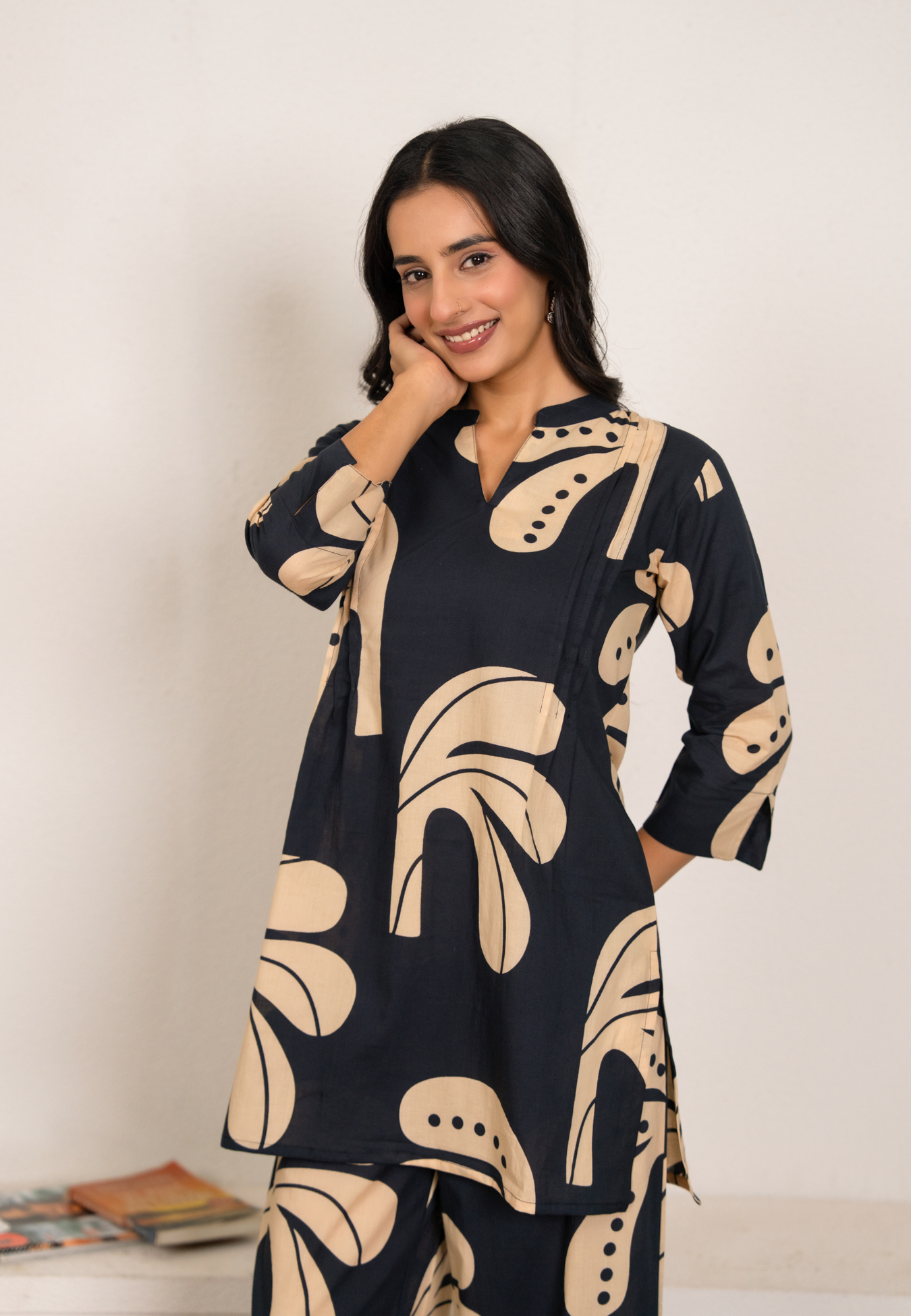 Navy Blue Modern Art Print Cotton Co-ord Set