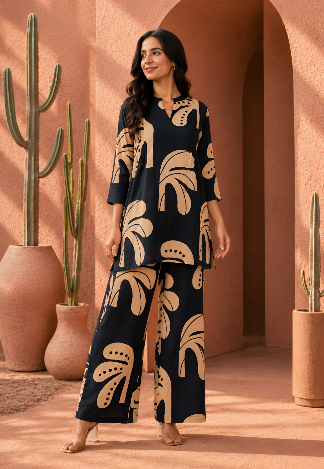 Navy Blue Modern Art Print Cotton Co-ord Set