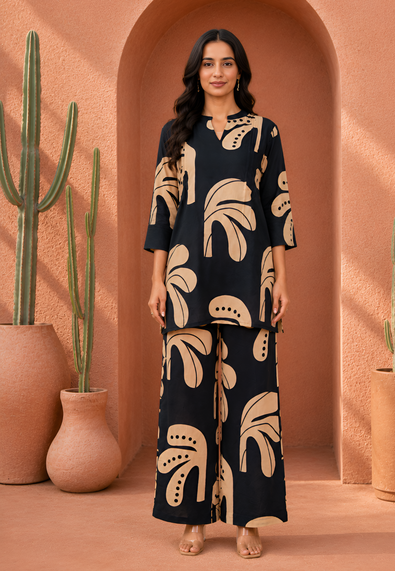 Navy Blue Modern Art Print Cotton Co-ord Set