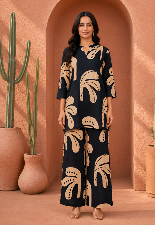 Navy Blue Modern Art Print Cotton Co-ord Set