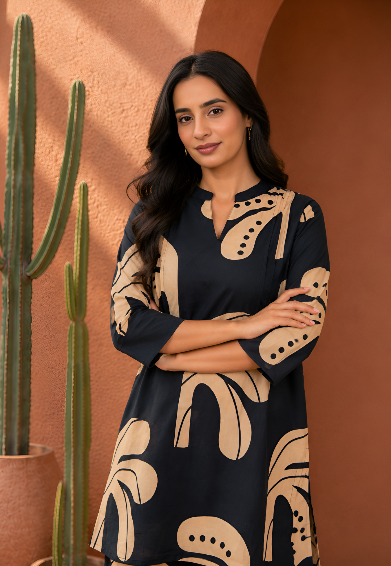 Navy Blue Modern Art Print Cotton Co-ord Set