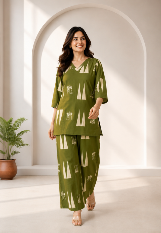 Olive Heritage Pure Cotton Co-ord Set