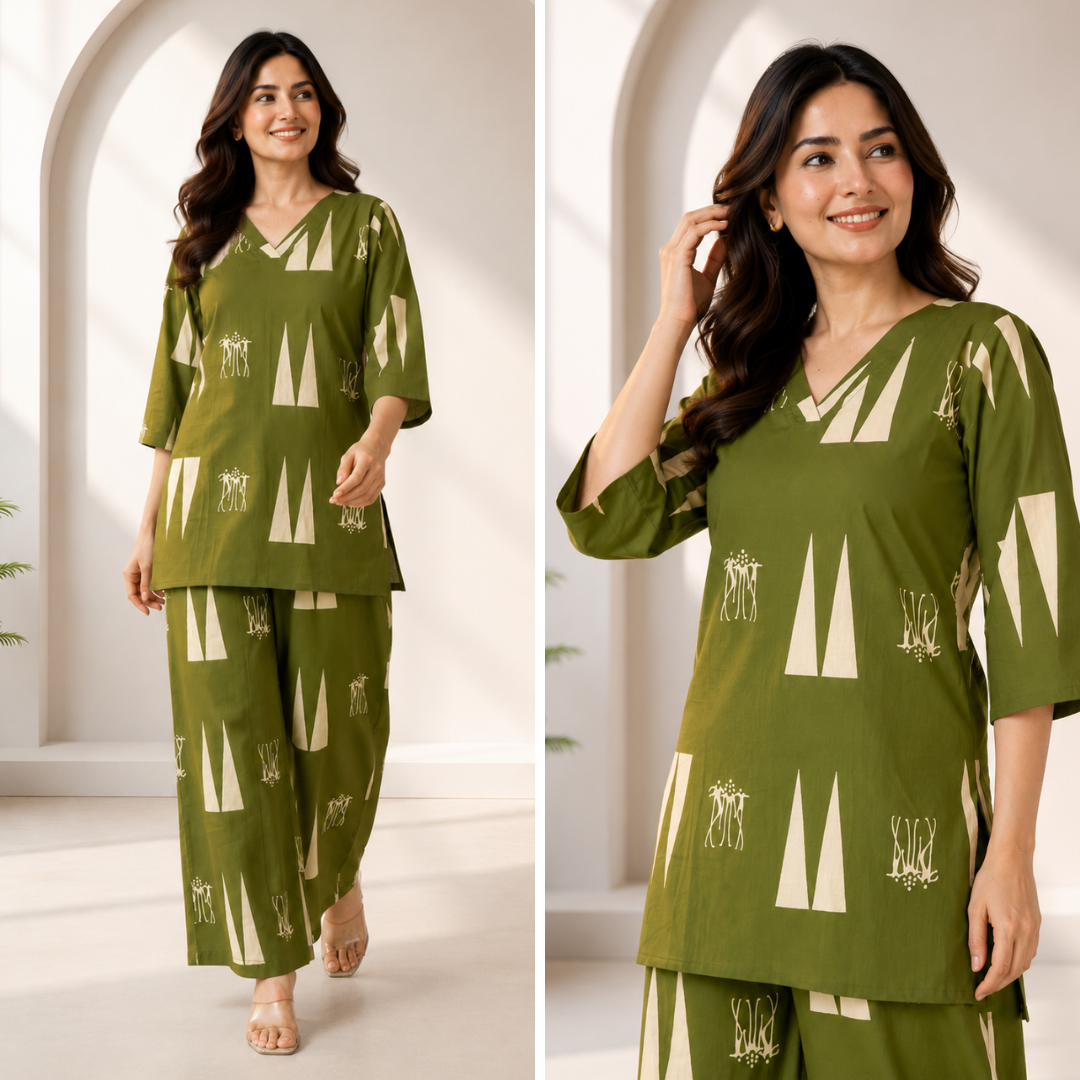 Olive Heritage Pure Cotton Co-ord Set