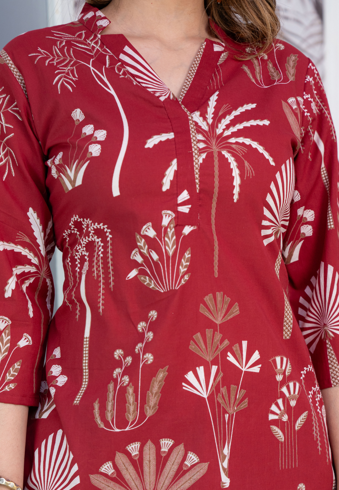 Red Palm cotton Co-ord Set